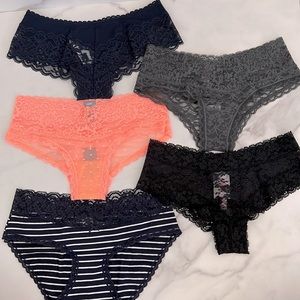 Set of 5 lace underwear. Size XS. Pink, Aerie, Gilly Hicks. New